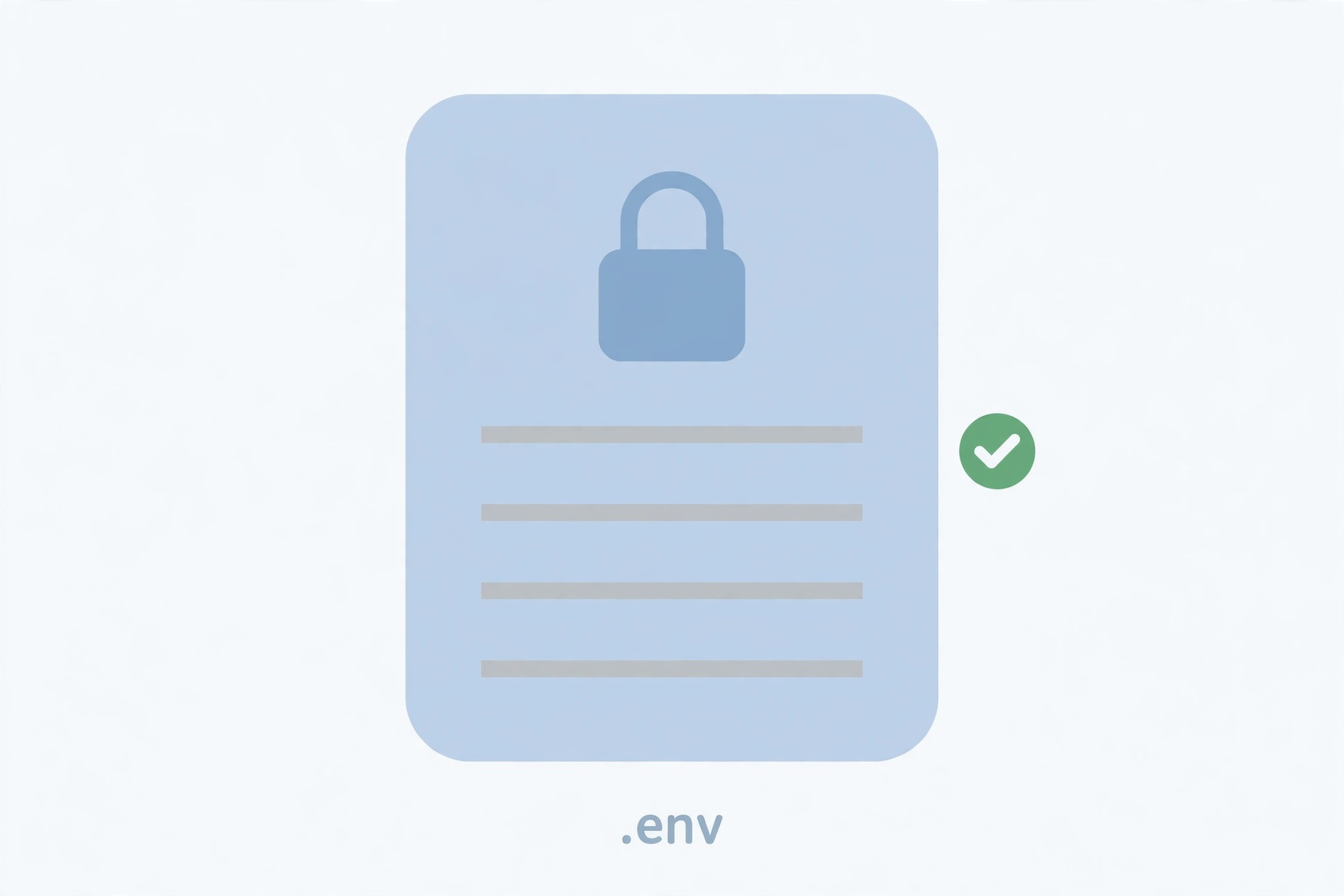 Illustration of a .env file document with a padlock and a green checkmark, representing secrets kept out of version control