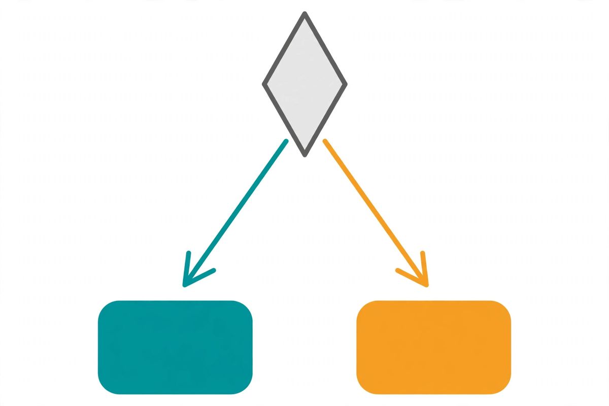 Abstract flowchart visual: a decision path branching between two format options, JSON or CSV