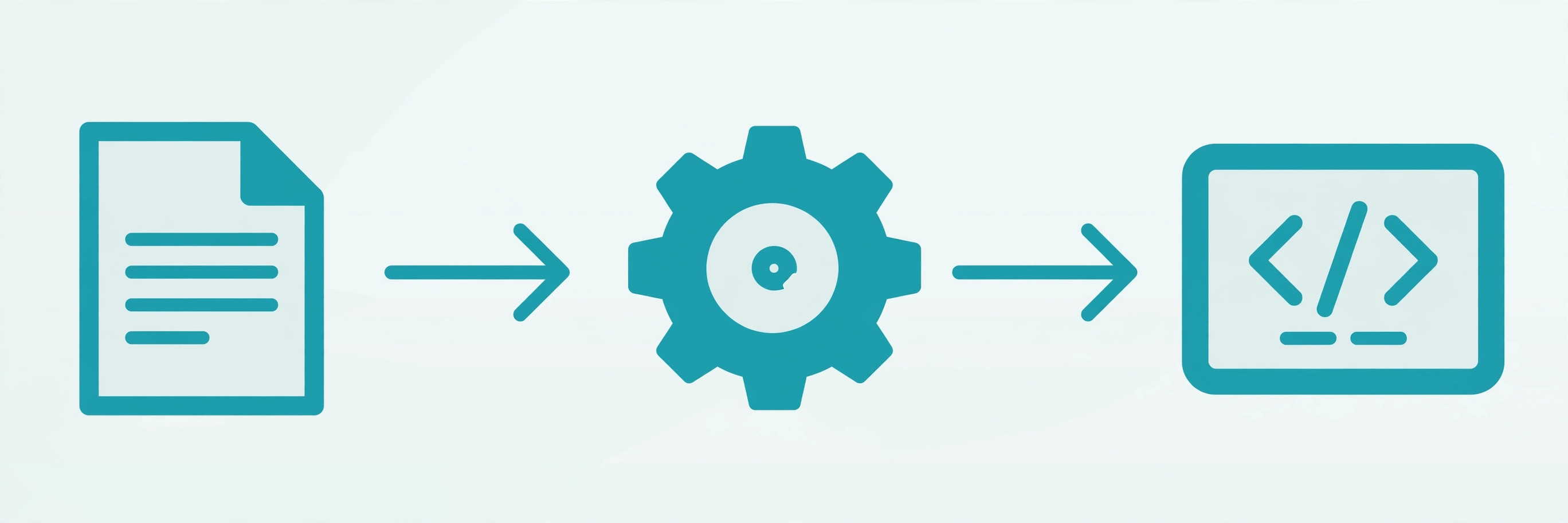 Minimal pipeline diagram: Markdown source text flowing through a converter into an HTML document