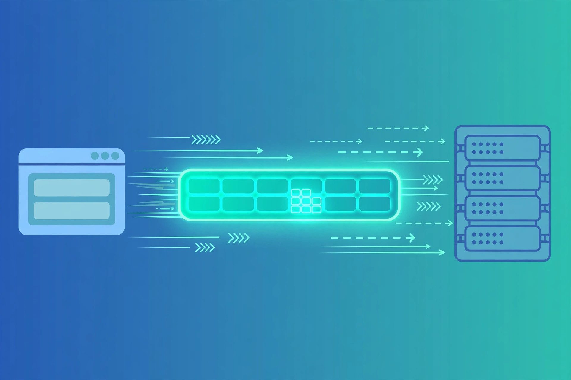 Illustration of a fast caching layer sitting between a browser and a server