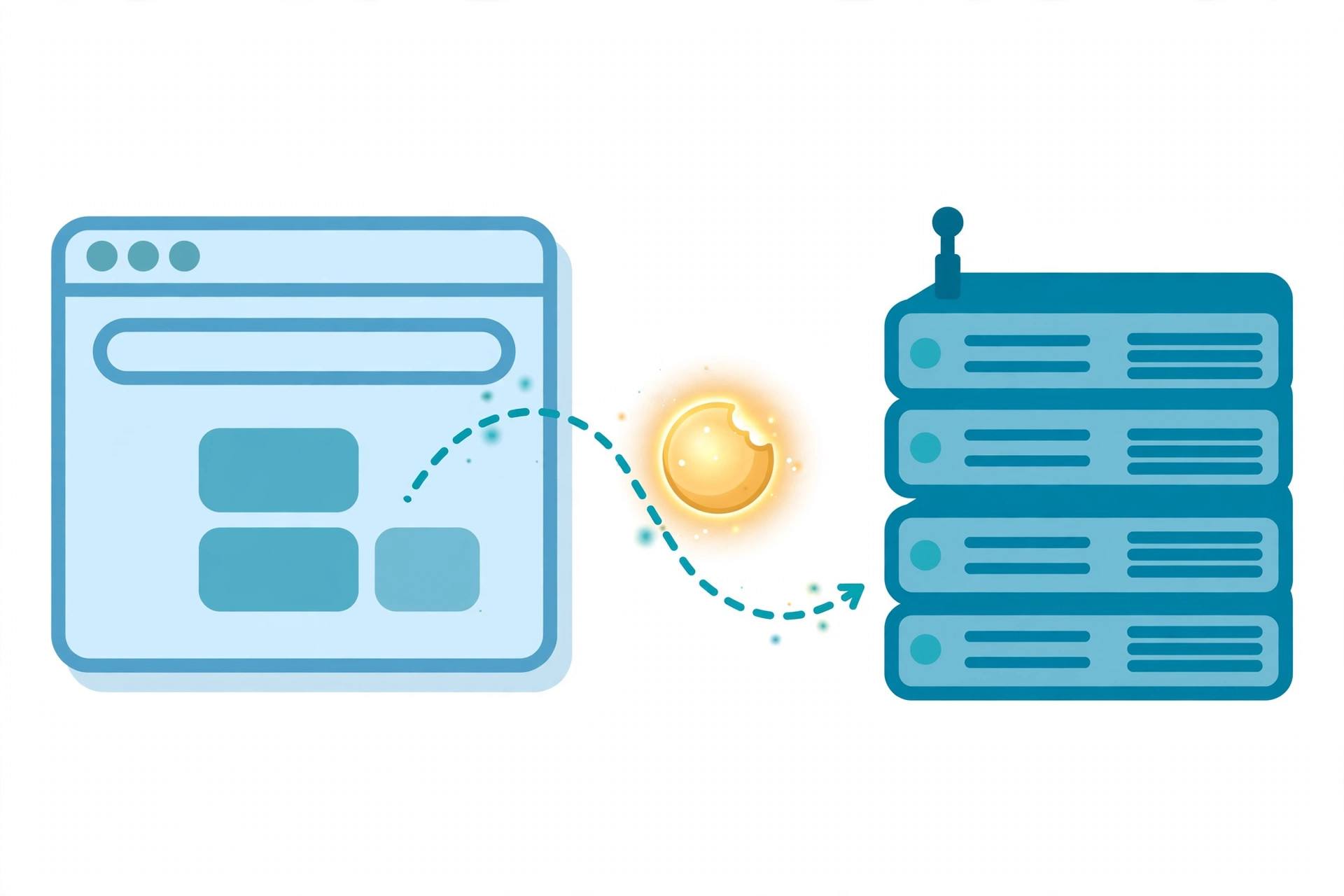 Illustration of a browser and a web server exchanging a small cookie data token between them