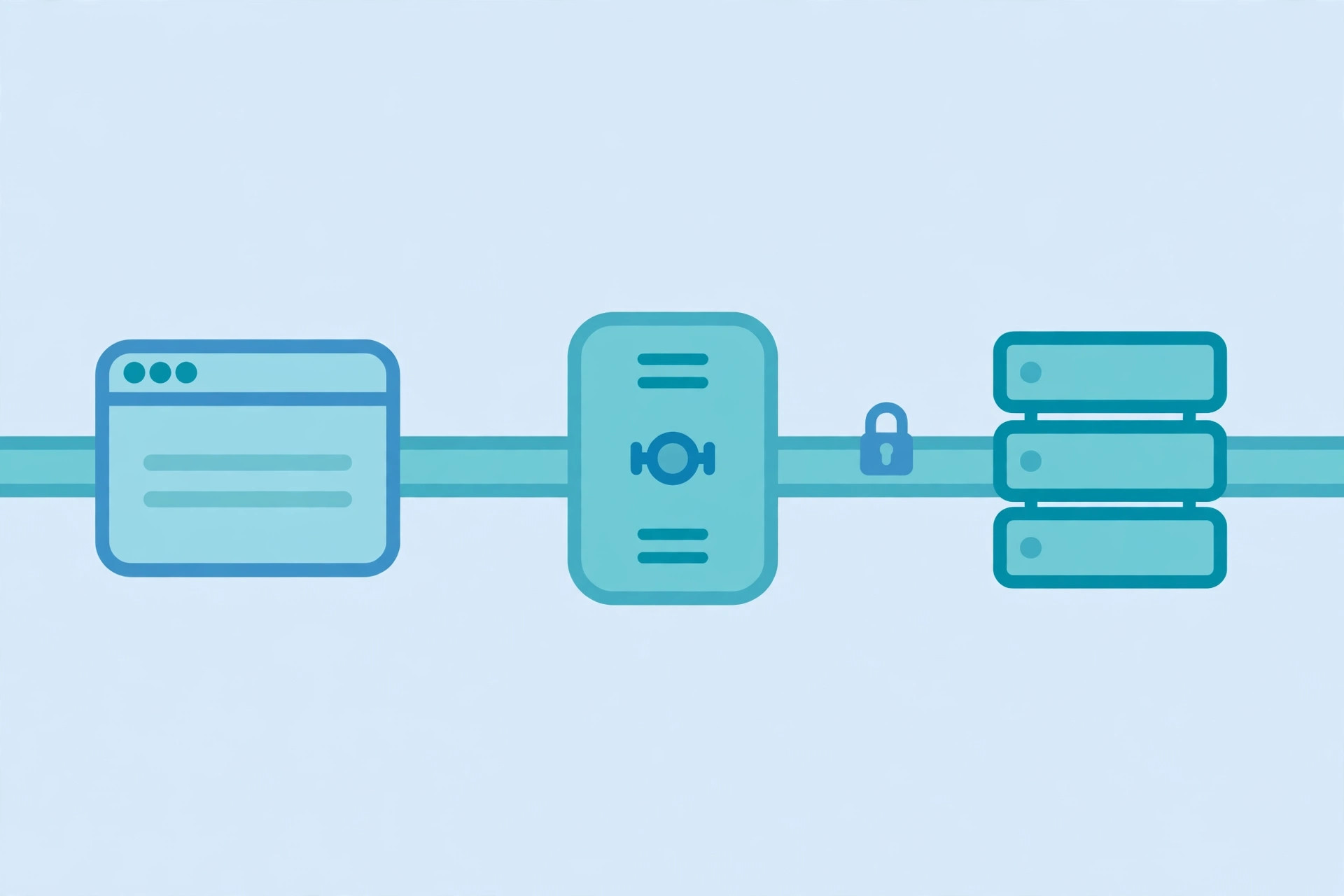 Diagram of a browser, a proxy node, and a website server connected by an enclosed tunnel pipe with a padlock