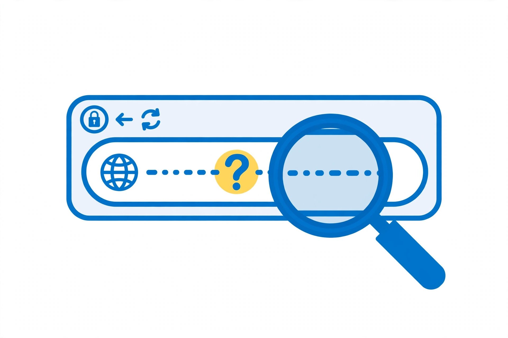 Illustration of a browser address bar with the query string after the question mark circled by a magnifying glass