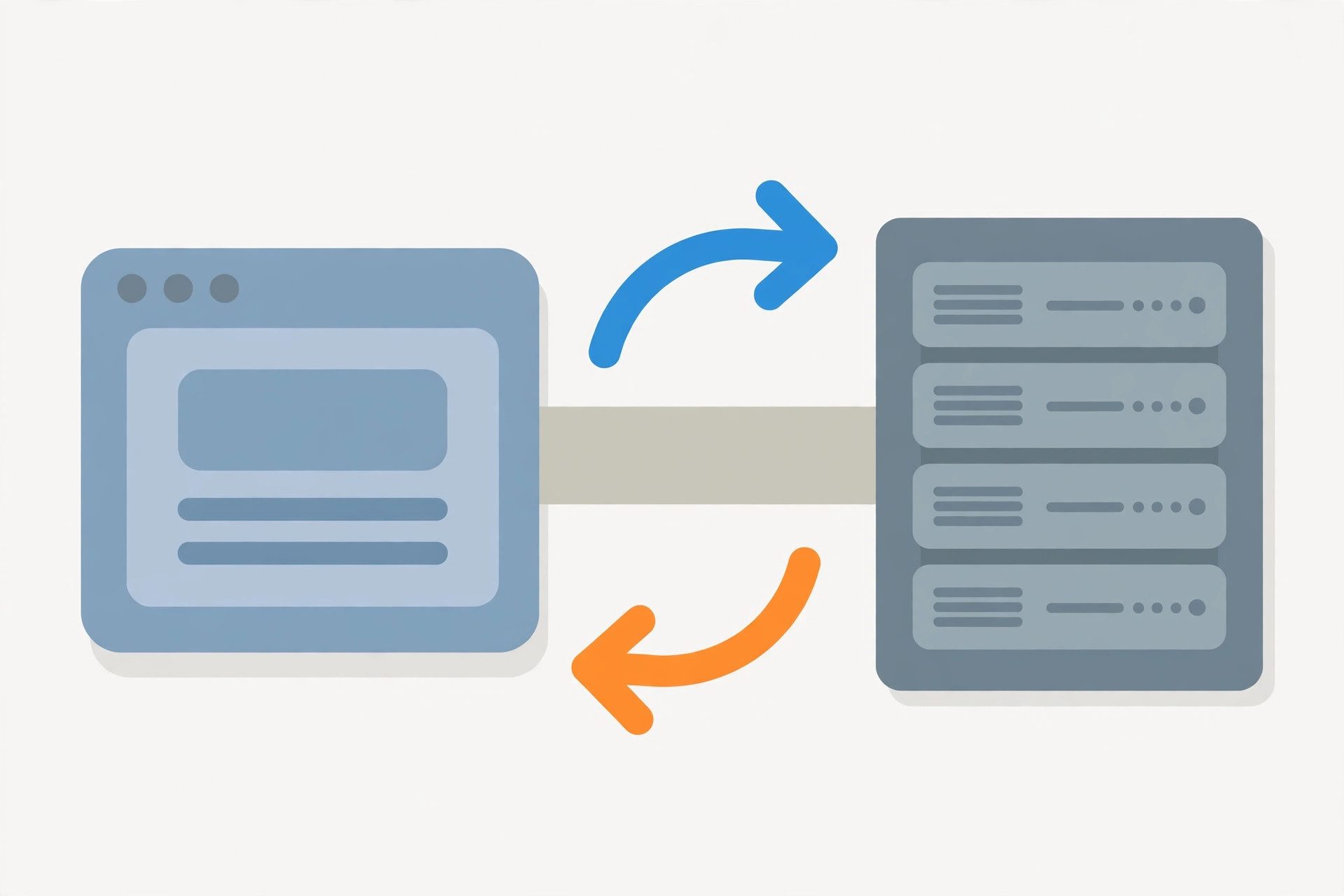 Illustration of a persistent two-way WebSocket channel between a browser and a server with data flowing in both directions