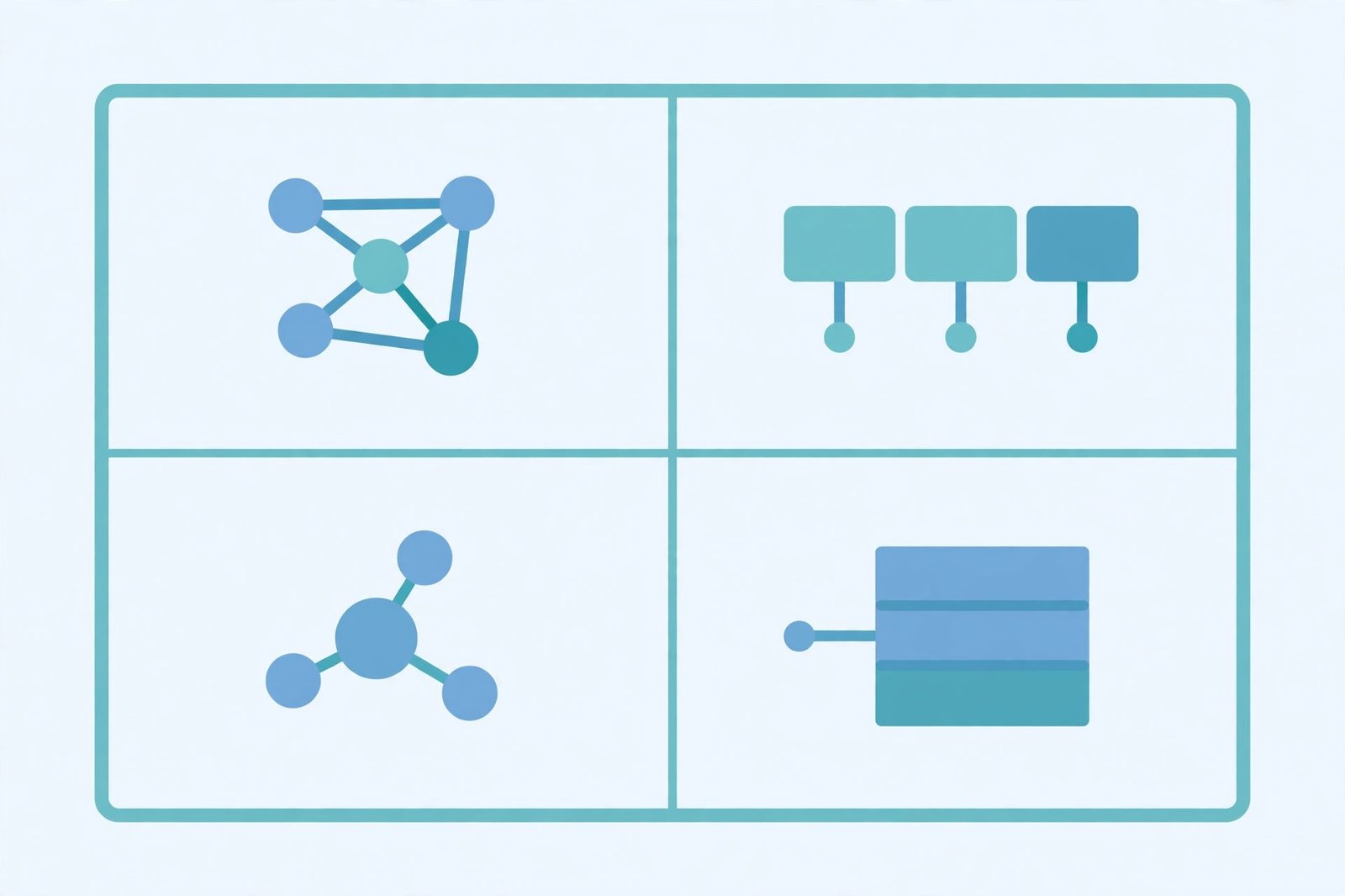Diagram of one large rectangle divided into four smaller rectangles, showing a network block split into subnets