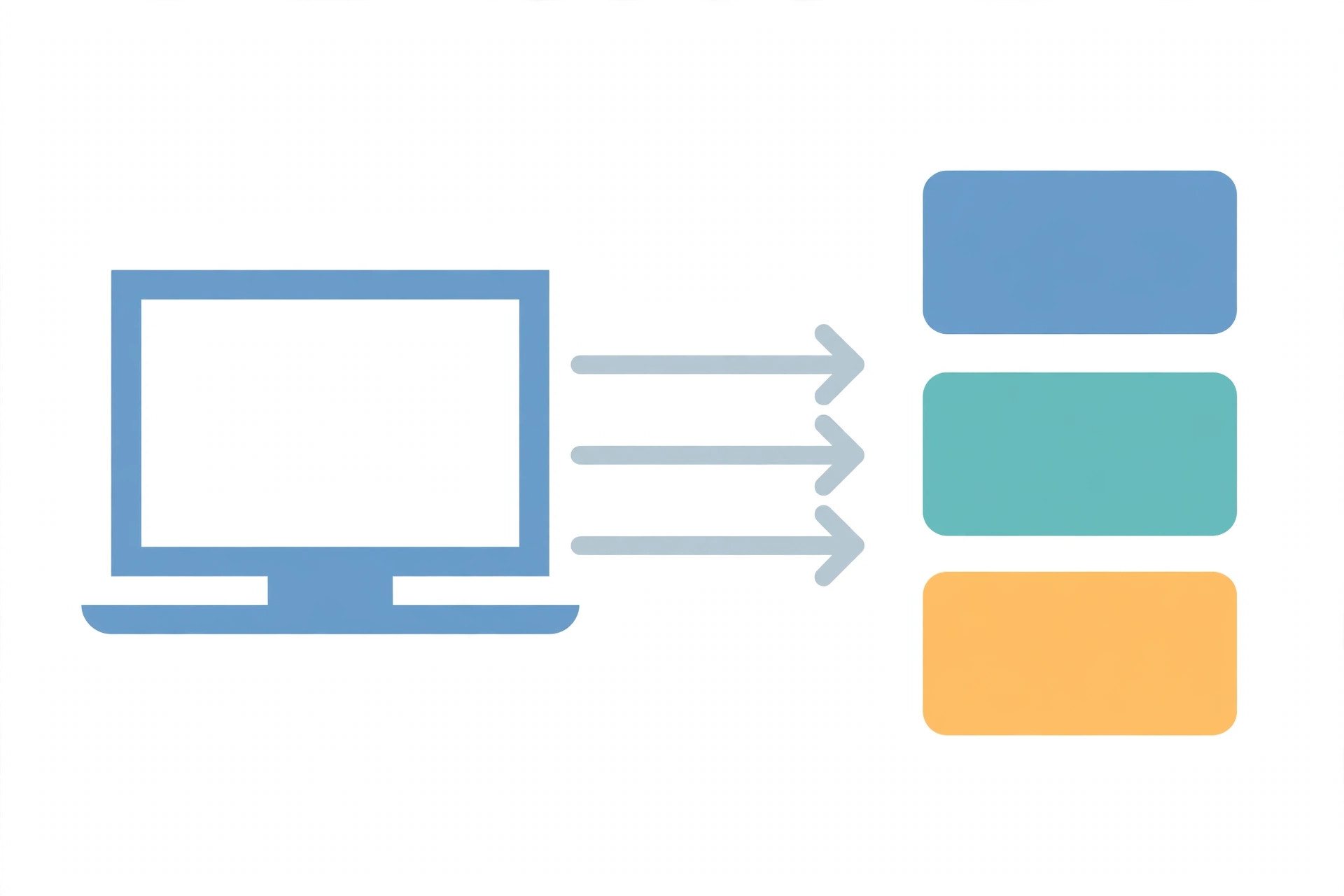 Diagram of one computer with three arrows leading to three different service boxes