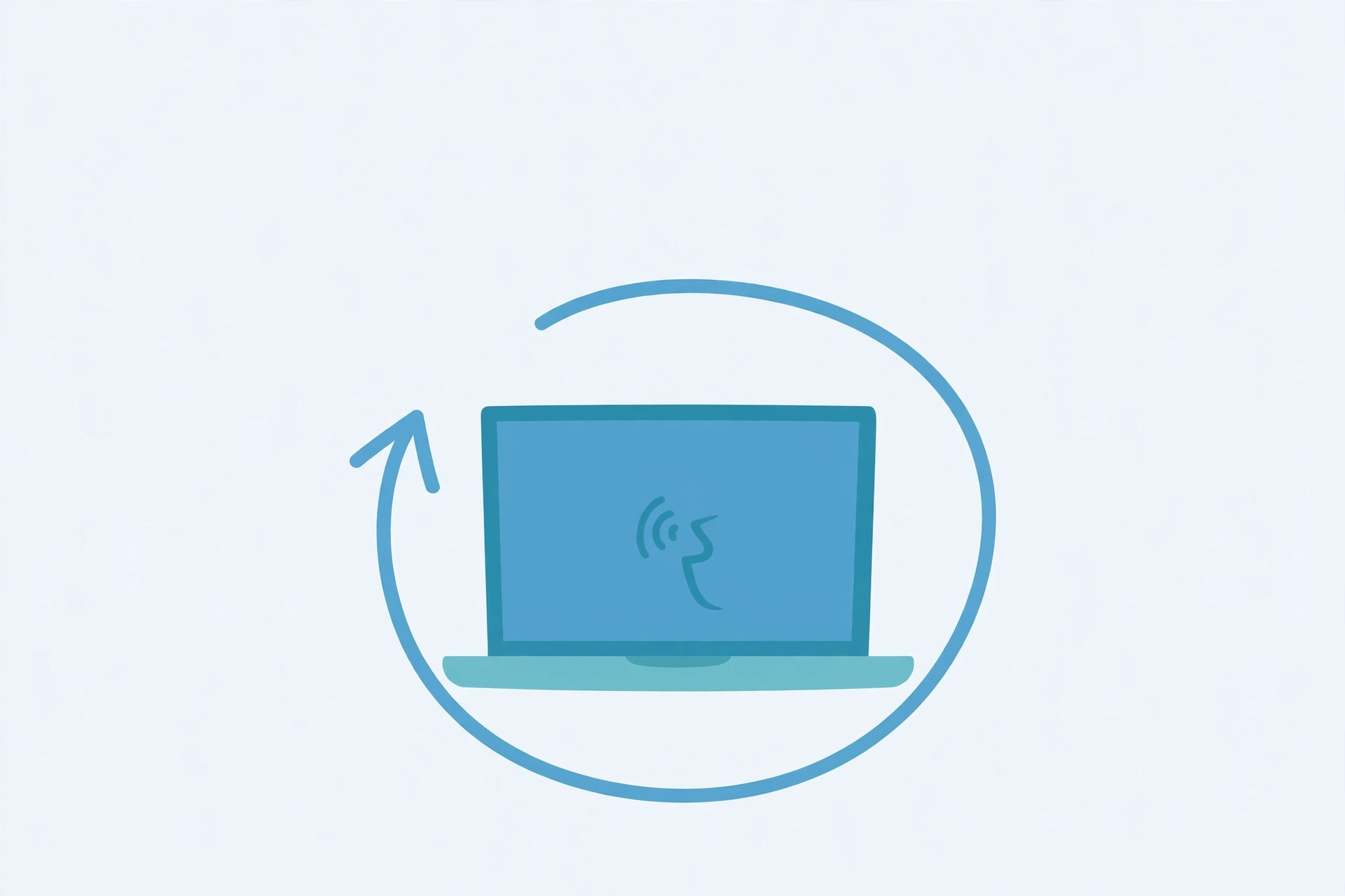 Diagram of a laptop with a circular arrow looping back to itself